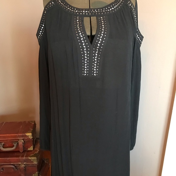 Dresses & Skirts - Black Dress cold shoulder with stud detailing